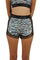 Holographic silver zebra print womens Dolphin Shorts from Love Khaos.