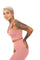 Cute cropped tank top in pink and matching pink high waisted leggings, a complete outfit set made from eco friendly recycled plastic fabric by Ekoluxe, a sustainable loungewear brand