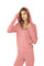 Lounge sweatshirt with matching leggings in peachy pink made from eco friendly recycled plastic fabric by Ekoluxe, a sustainable loungewear brand