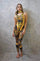 Womens black and gold bodysuit flame rave outfit from Love Khaos festival clothing brand.