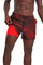 Mens lined shorts in red geometric print for festival wear from Love Khaos